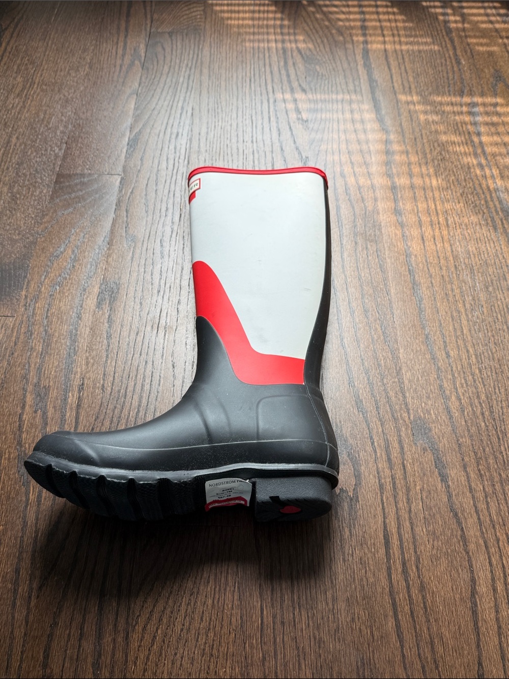Hunter Tall Rain Boots in White, Red & Black - Picture 10 of 11